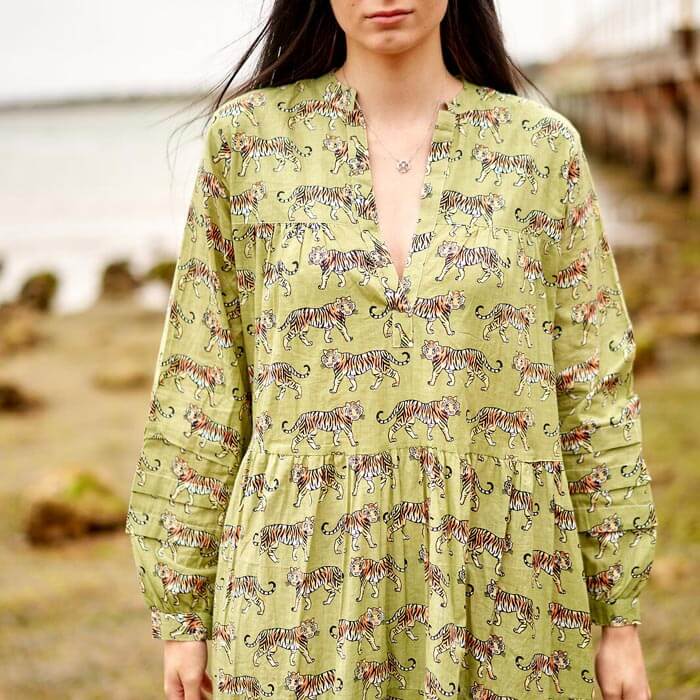 Set of 2 Cotton Maxi Dress Summer Dress Boho dressLong Boho Dress Green Tiger Print Price includes 2 Sizes S,M,L,XL BD2