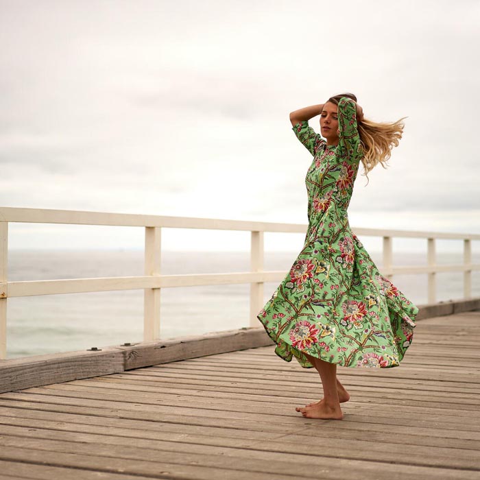 Set of 2 Umbrella Dresses Summer Dress Boho dress Long Boho Dress Green Floral Print Price includes 2 Sizes S,M,L,XL BD26