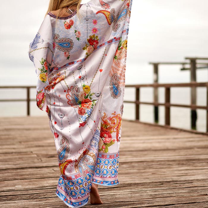 Silk Blend kaftan for women Long Caftan Resort Wear Vacation Beach Dress Boho Silk Dress Kaftan Floral SK07