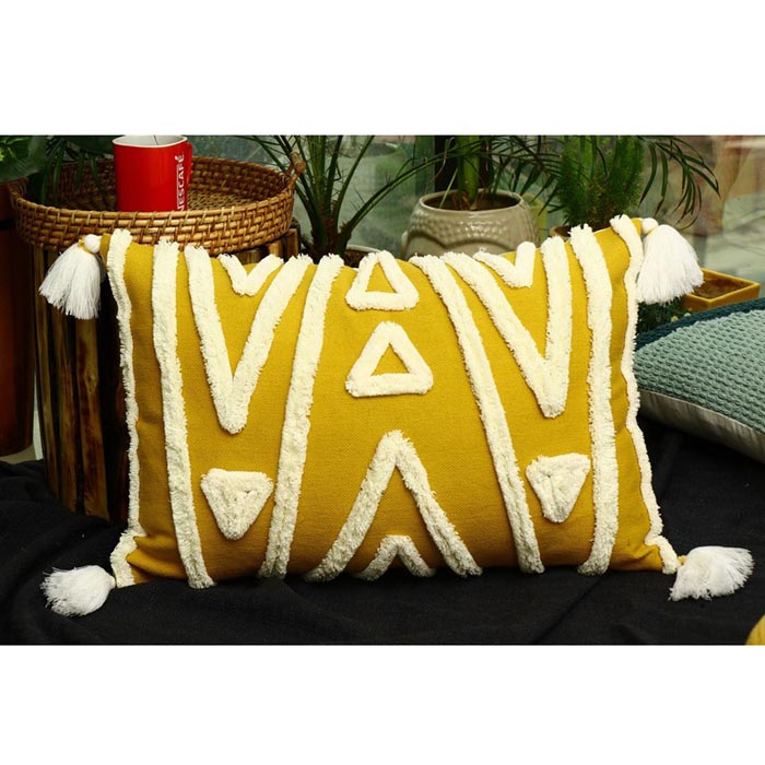 Tassels Linen Cushion Cover 30x50cm Beige Pillow Cover Handmade Boho rustic decor cream Moroccan Cushions Hand Tufted Cushion Lumbar Pillow CC188