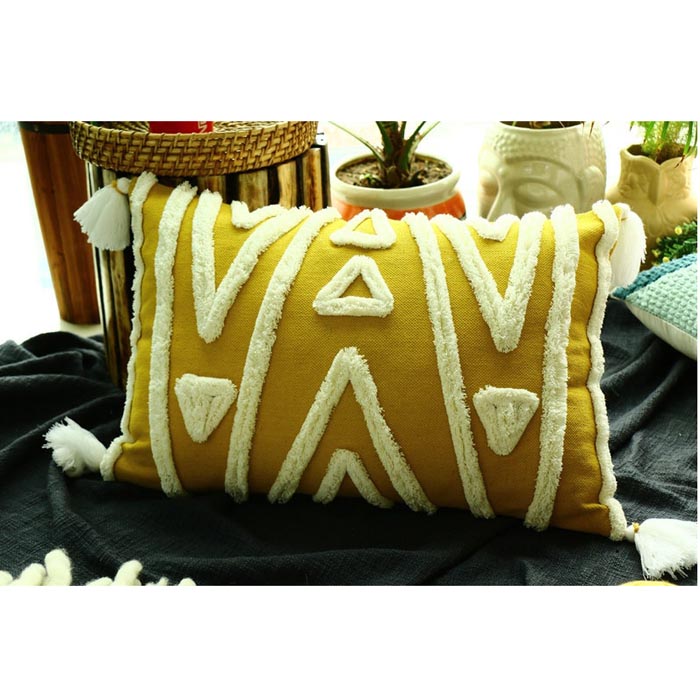 Tassels Linen Cushion Cover 30x50cm Beige Pillow Cover Handmade Boho rustic decor cream Moroccan Cushions Hand Tufted Cushion Lumbar Pillow CC188