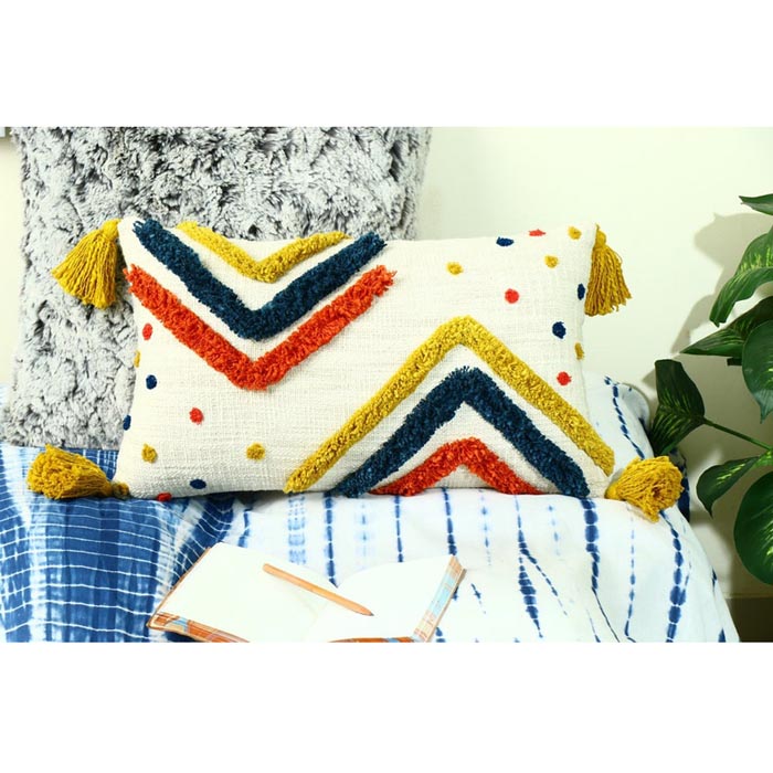 Tassels Linen Cushion Cover 30x50cm Beige Pillow Cover Handmade Boho rustic decor cream Moroccan Cushions Hand Tufted Cushion Lumbar Pillow CC189