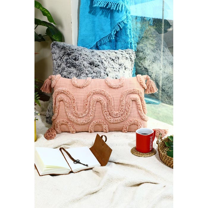 Tassels Linen Cushion Cover 30x50cm Beige Pillow Cover Handmade Boho rustic decor cream Moroccan Cushions Hand Tufted Cushion Lumbar Pillow CC190