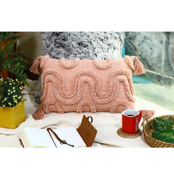 Tassels Linen Cushion Cover 30x50cm Beige Pillow Cover Handmade Boho rustic decor cream Moroccan Cushions Hand Tufted Cushion Lumbar Pillow CC190