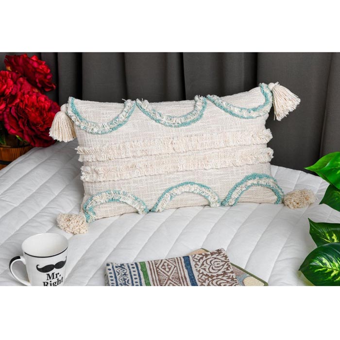 Tassels Linen Cushion Cover 30x50cm Beige Pillow Cover Handmade Boho rustic decor cream Moroccan Cushions Hand Tufted Cushion Lumbar Pillow CC191