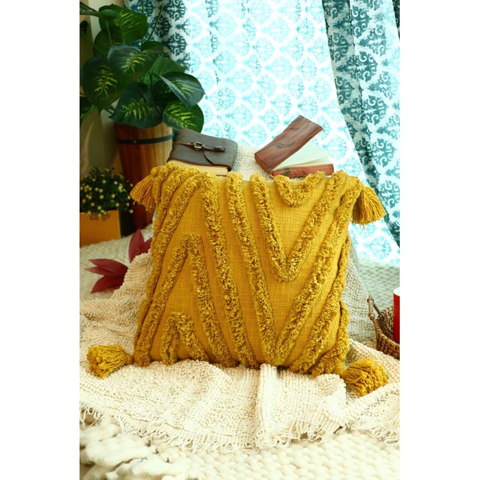 Tassels Linen Cushion Cover 50x50cm Beige Pillow Cover Handmade Boho rustic decor cream Moroccan Cushions Hand Tufted Cushion Lumbar Pillow CC163