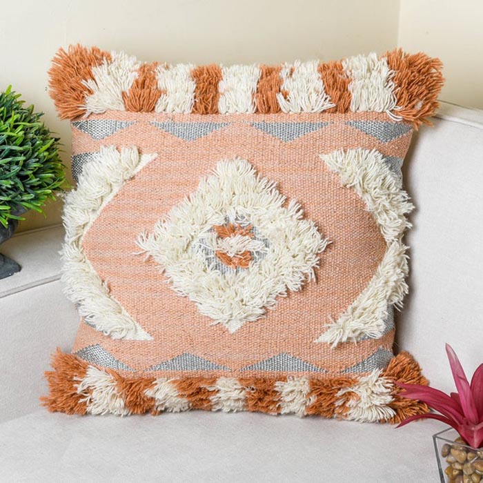 Tassels Linen Cushion Cover 50x50cm Beige Pillow Cover Handmade Boho rustic decor cream Moroccan Cushions Hand Tufted Cushion Lumbar Pillow CC164