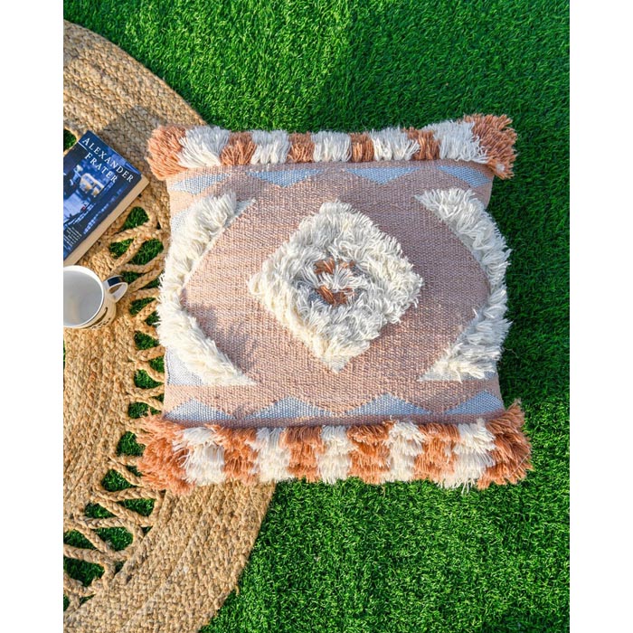 Tassels Linen Cushion Cover 50x50cm Beige Pillow Cover Handmade Boho rustic decor cream Moroccan Cushions Hand Tufted Cushion Lumbar Pillow CC164