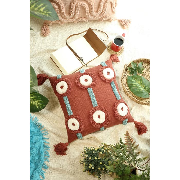 Tassels Linen Cushion Cover 50x50cm Beige Pillow Cover Handmade Boho rustic decor cream Moroccan Cushions Hand Tufted Cushion Lumbar Pillow CC171