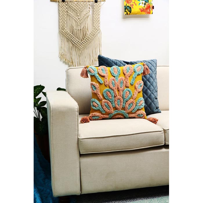 Tassels Linen Cushion Cover 50x50cm Beige Pillow Cover Handmade Boho rustic decor cream Moroccan Cushions Hand Tufted Cushion Lumbar Pillow CC172