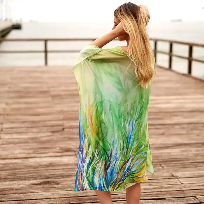 Silk Blend kaftan for women Long Caftan Resort Wear Vacation Beach Dress Boho Silk Dress Kaftan Floral SK09