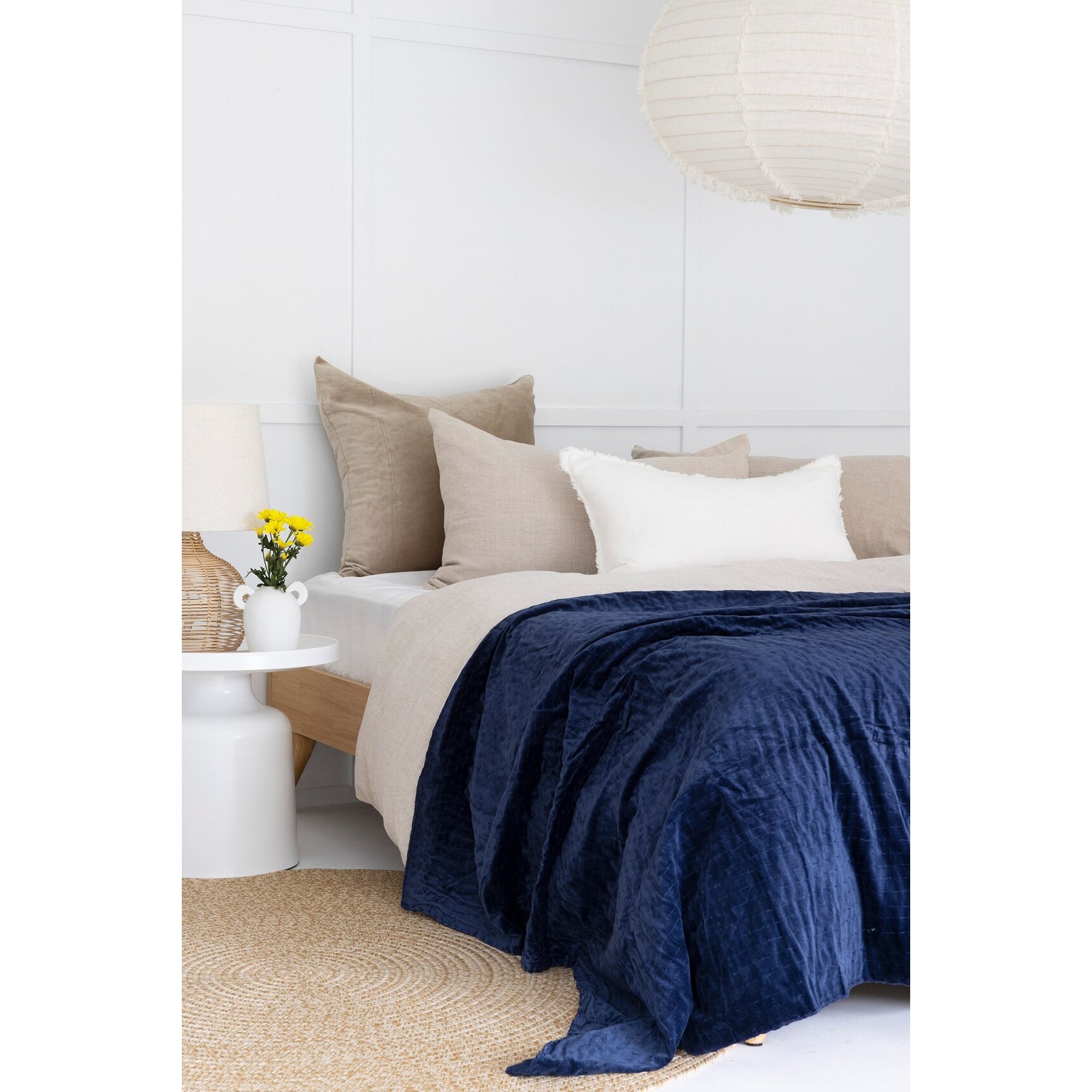 Boho Cotton Velvet Kantha Bedspread Throw Quilt Handmade Gift-NAVY
