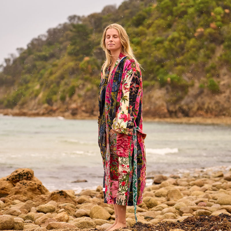 Velvet Bloom Kimono Robe - Boho Luxe Floral Wrap for Endless Wanderlust