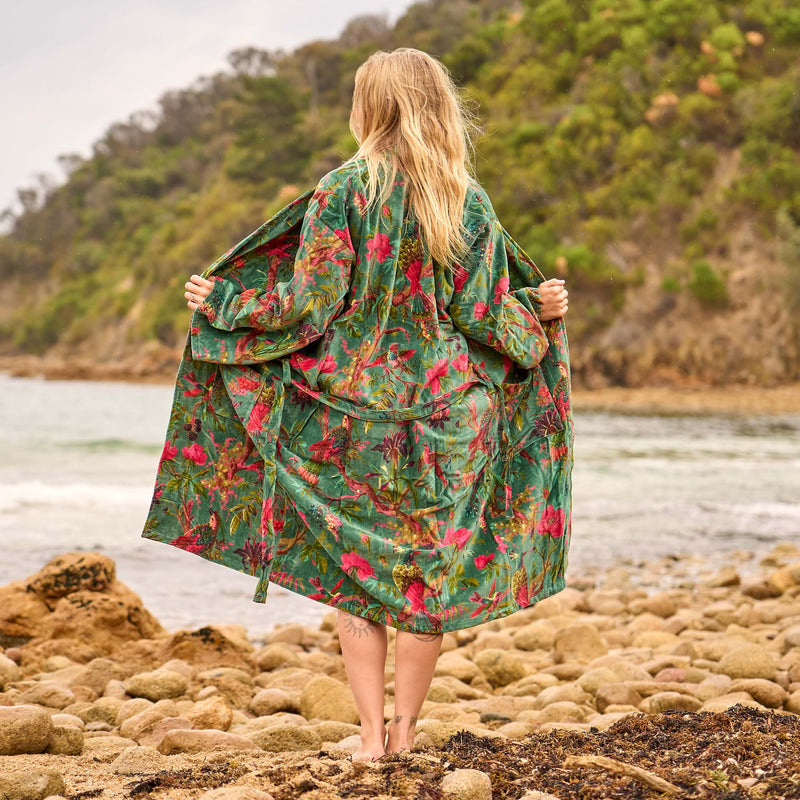 Lush Bohemian Floral Velvet Robe - Chic Oasis Wear
