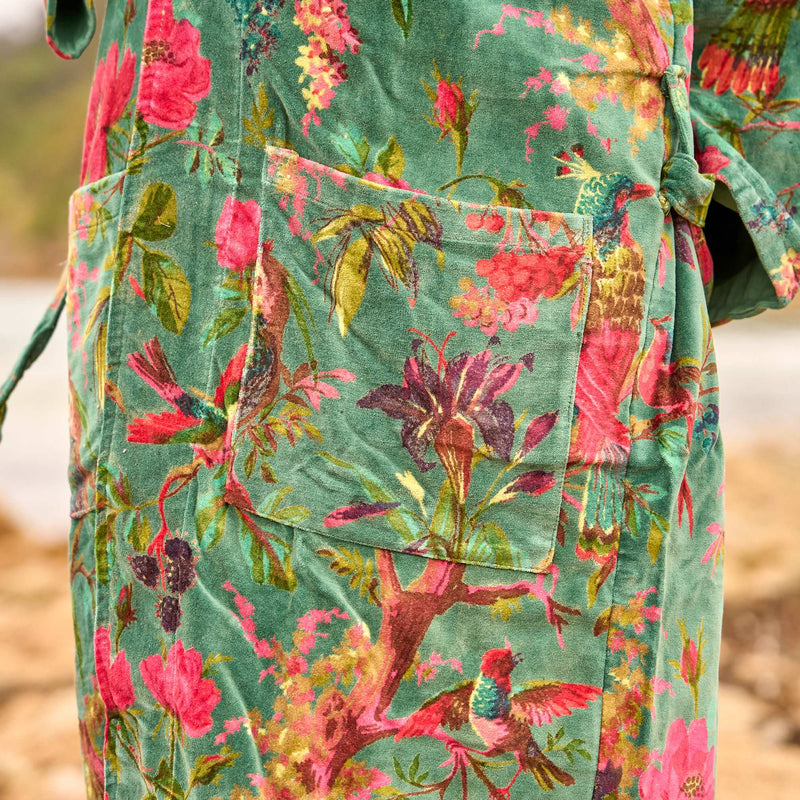 Lush Bohemian Floral Velvet Robe - Chic Oasis Wear