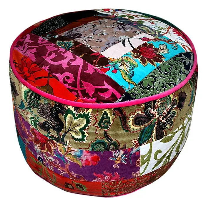 Velvet Patchwork Ottoman Pouffe Pouf Foot Stool Boho Yoga Meditation Home Decor