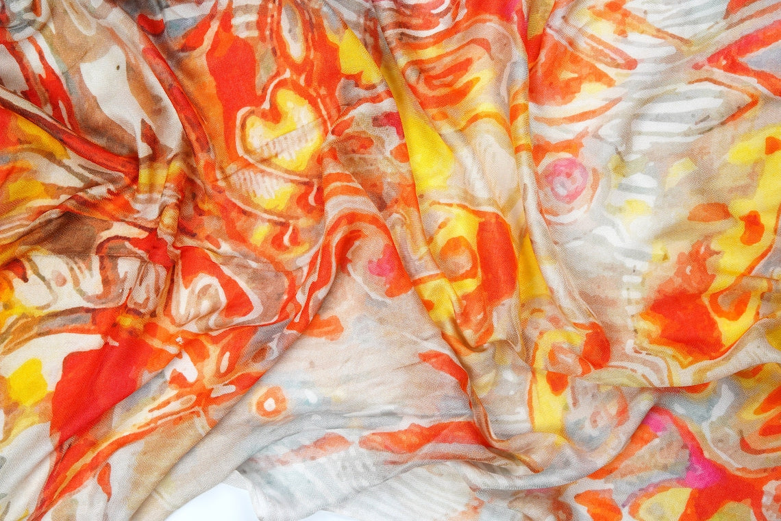 Silk Modal Scarf, long all season scarf in luxurious fabric blend, shawl and wrap, accessories for women, gifts for her, summer scarf, shawl - Cream/Orange