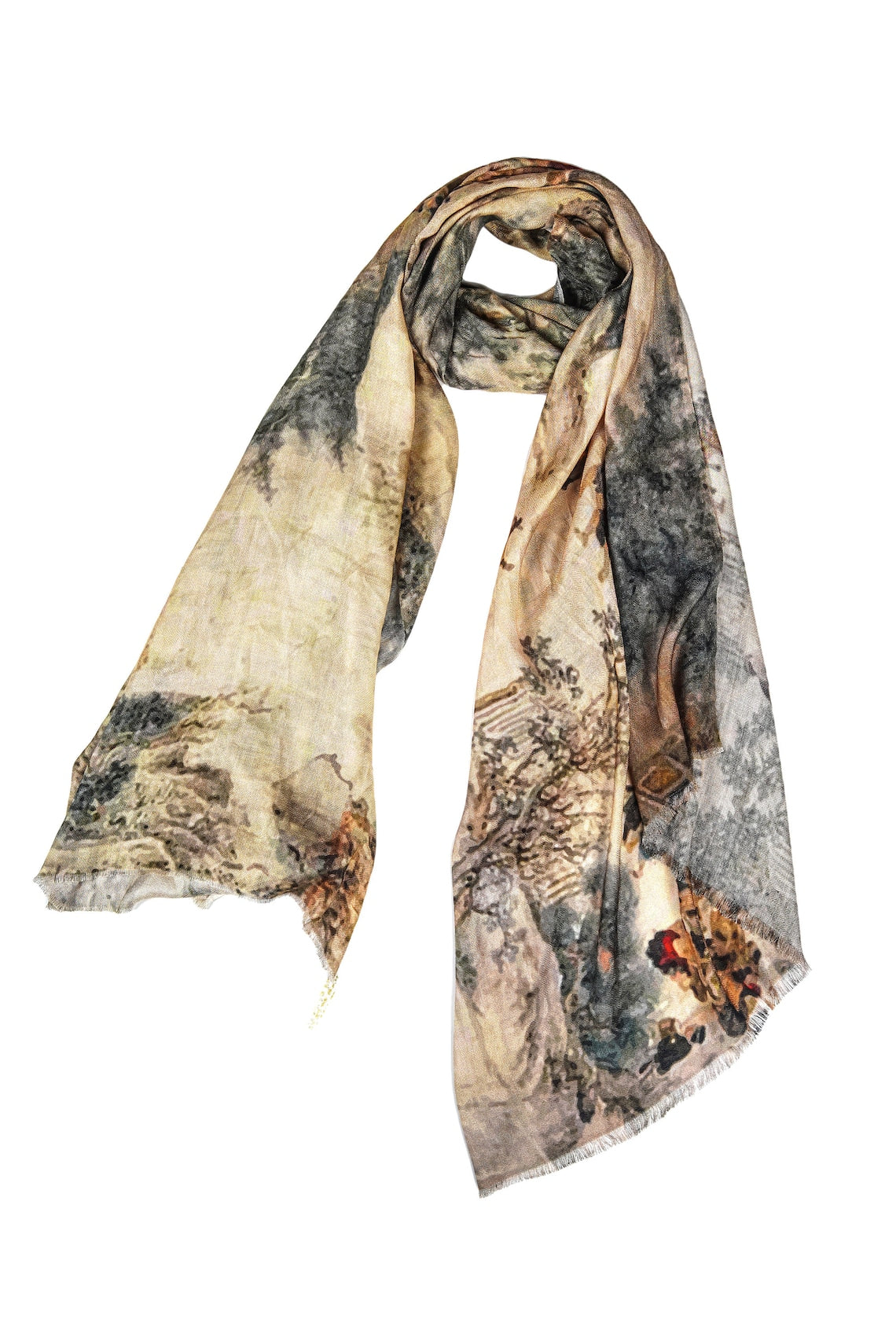 Silk Modal Scarf, long all season scarf in luxurious fabric blend, shawl and wrap, accessories for women, gifts for her, summer scarf, shawl - Beige/Grey