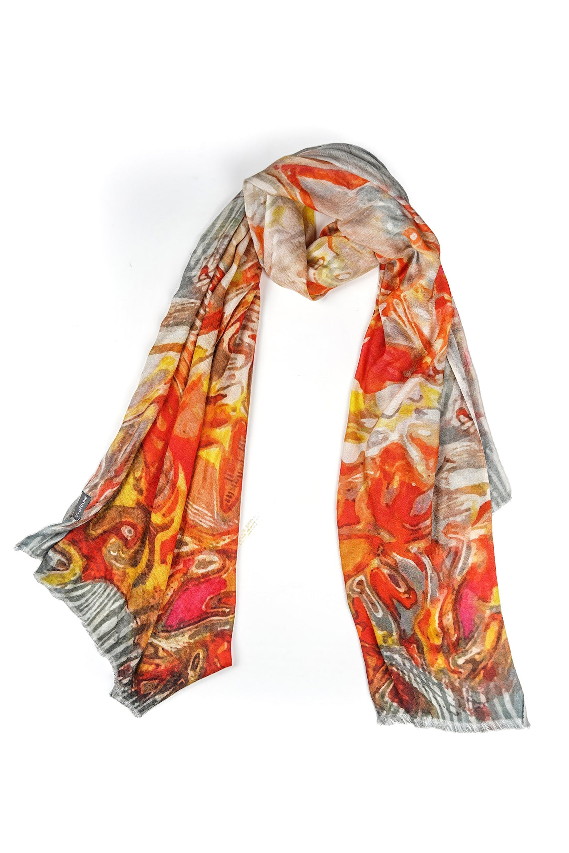 Silk Modal Scarf, long all season scarf in luxurious fabric blend, shawl and wrap, accessories for women, gifts for her, summer scarf, shawl - Cream/Orange