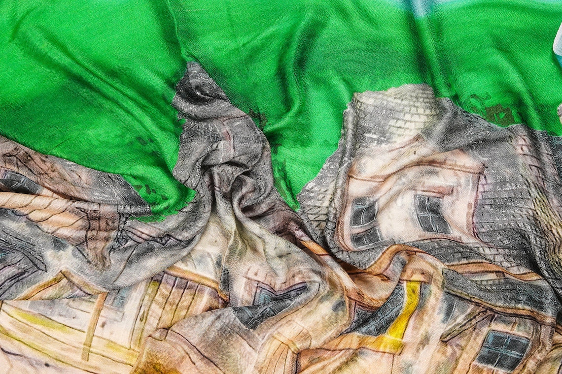Silk Modal Scarf, long all season scarf in luxurious fabric blend, shawl and wrap, accessories for women, gifts for her, summer scarf, shawl - Green/Cream