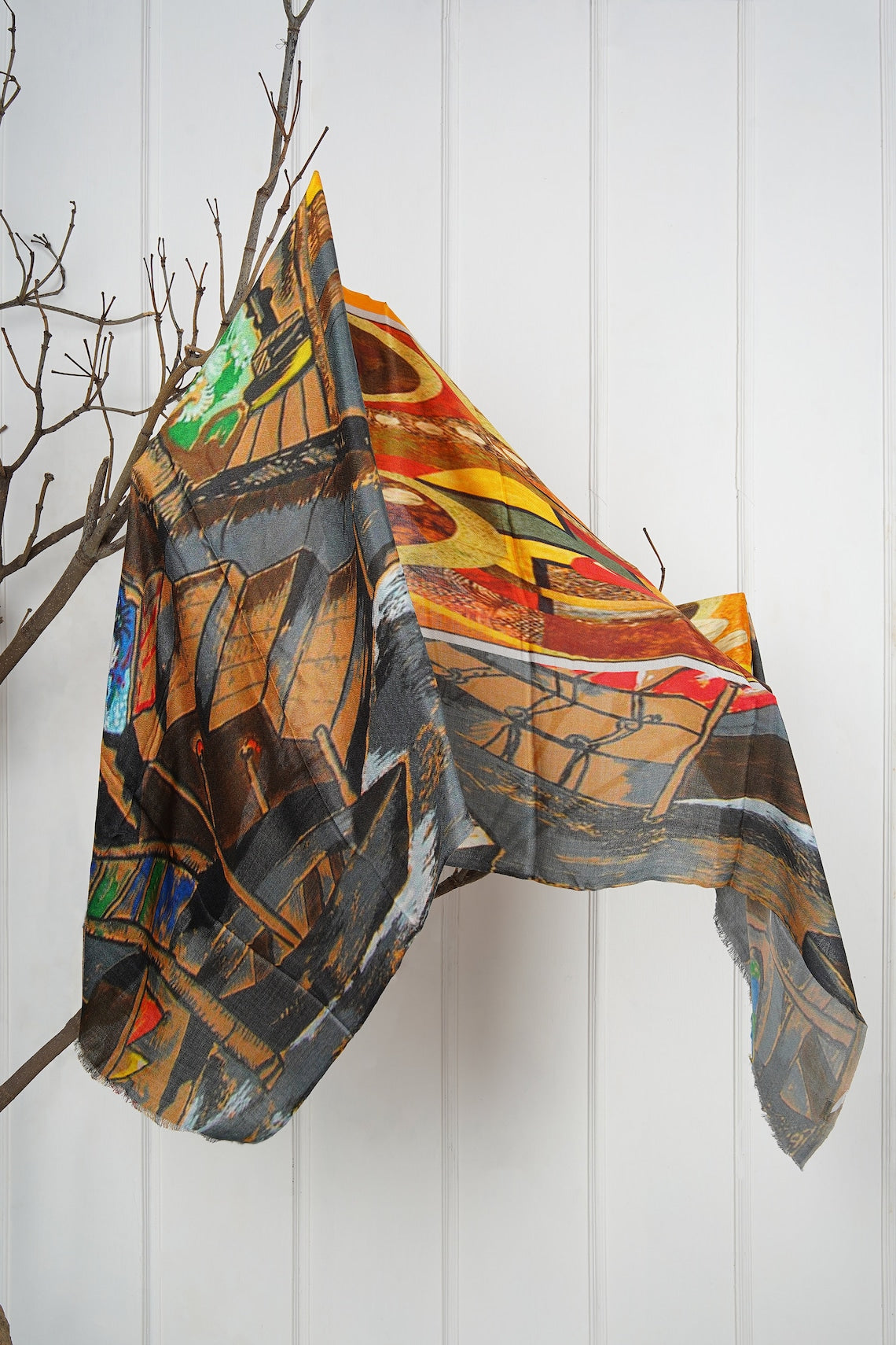 Silk Modal Scarf, long all season scarf in luxurious fabric blend, shawl and wrap, accessories for women, gifts for her, summer scarf, shawl - Grey/Brown