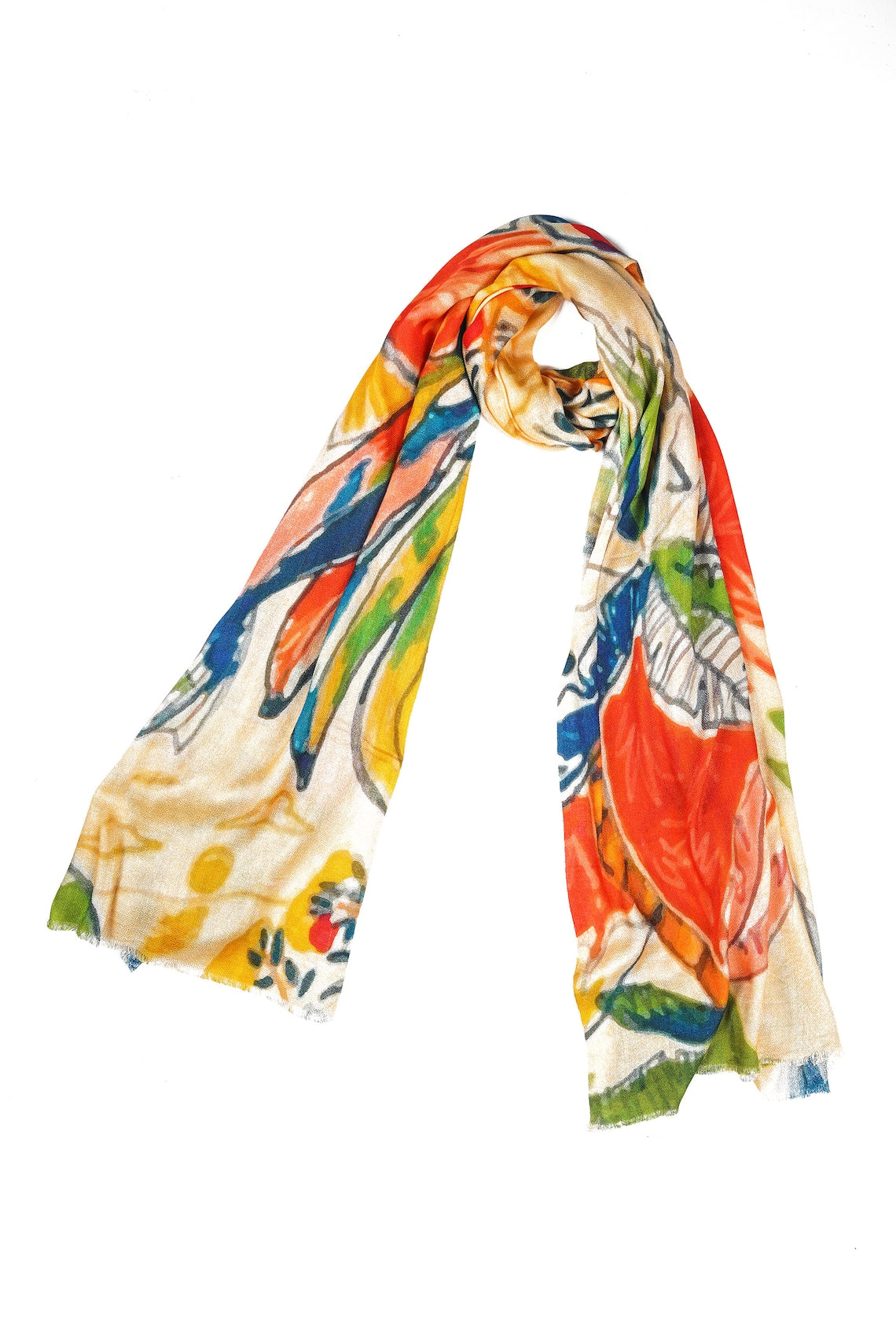 Silk Modal Scarf, long all season scarf in luxurious fabric blend, shawl and wrap, accessories for women, gifts for her, summer scarf, shawl - Cream/Yellow