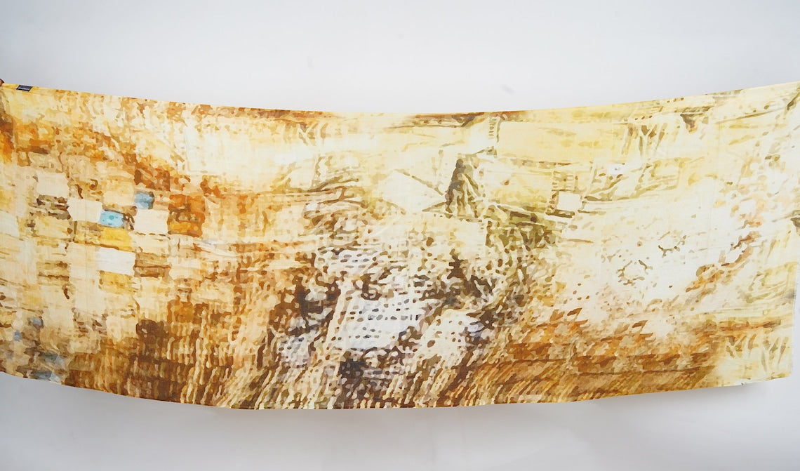 Silk Modal Scarf, long all season scarf in luxurious fabric blend, shawl and wrap, accessories for women, gifts for her, summer scarf, shawl - Mustard/Cream