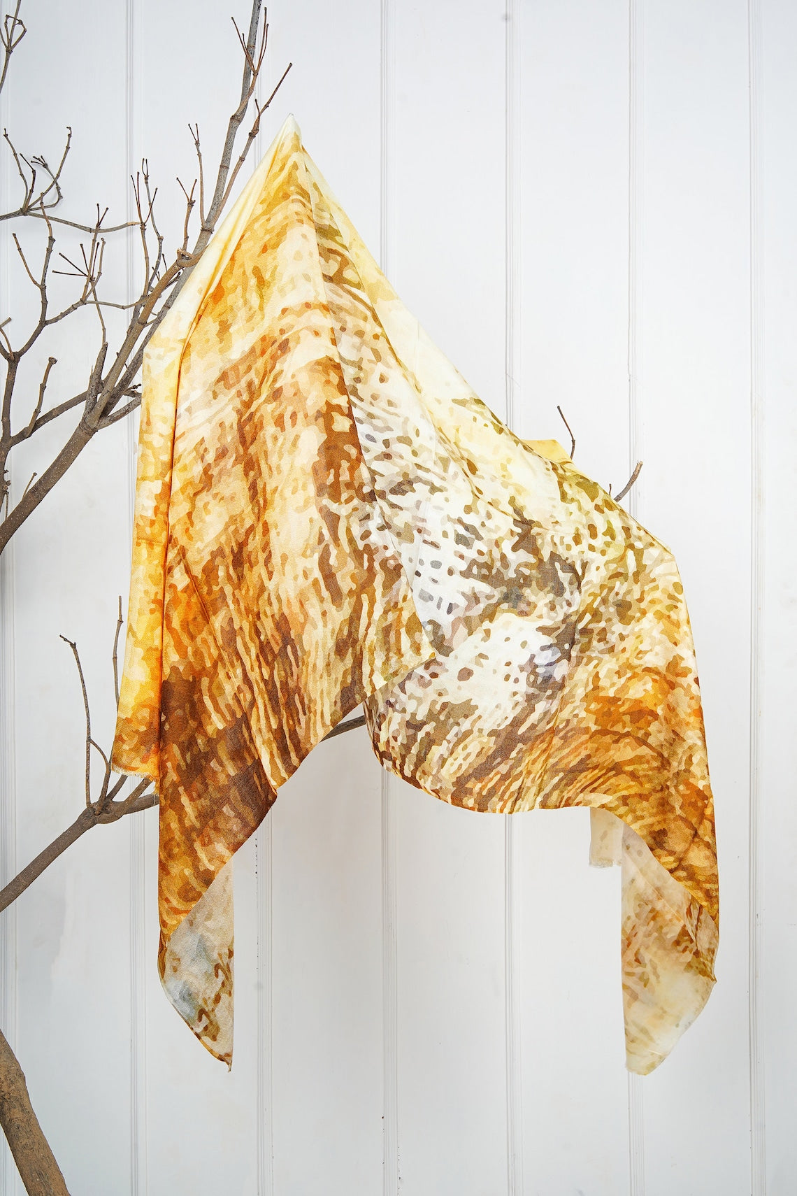 Silk Modal Scarf, long all season scarf in luxurious fabric blend, shawl and wrap, accessories for women, gifts for her, summer scarf, shawl - Mustard/Cream