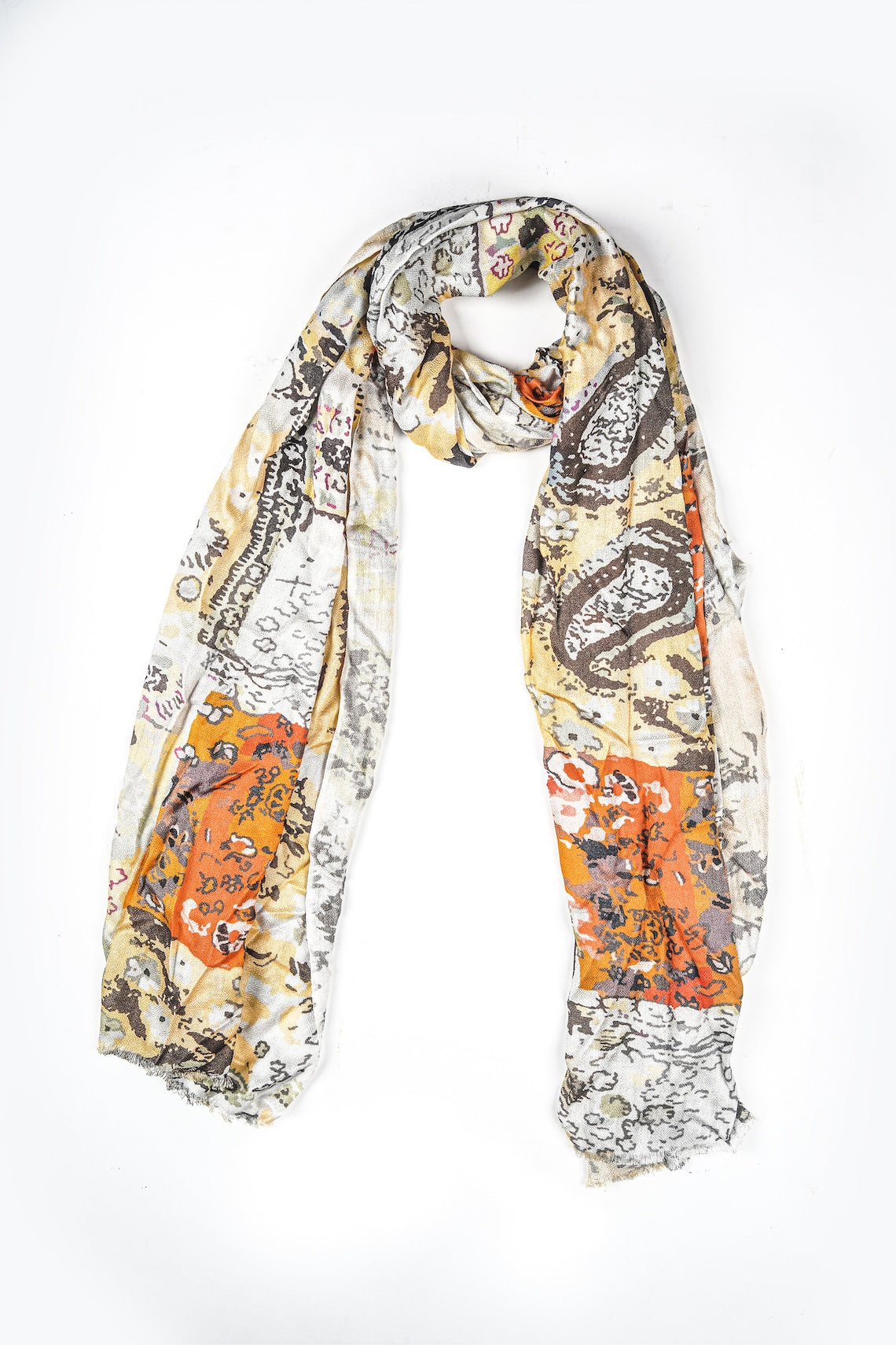 Silk Modal Scarf, long all season scarf in luxurious fabric blend, shawl and wrap, accessories for women, gifts for her, summer scarf, shawl - White/Yellow