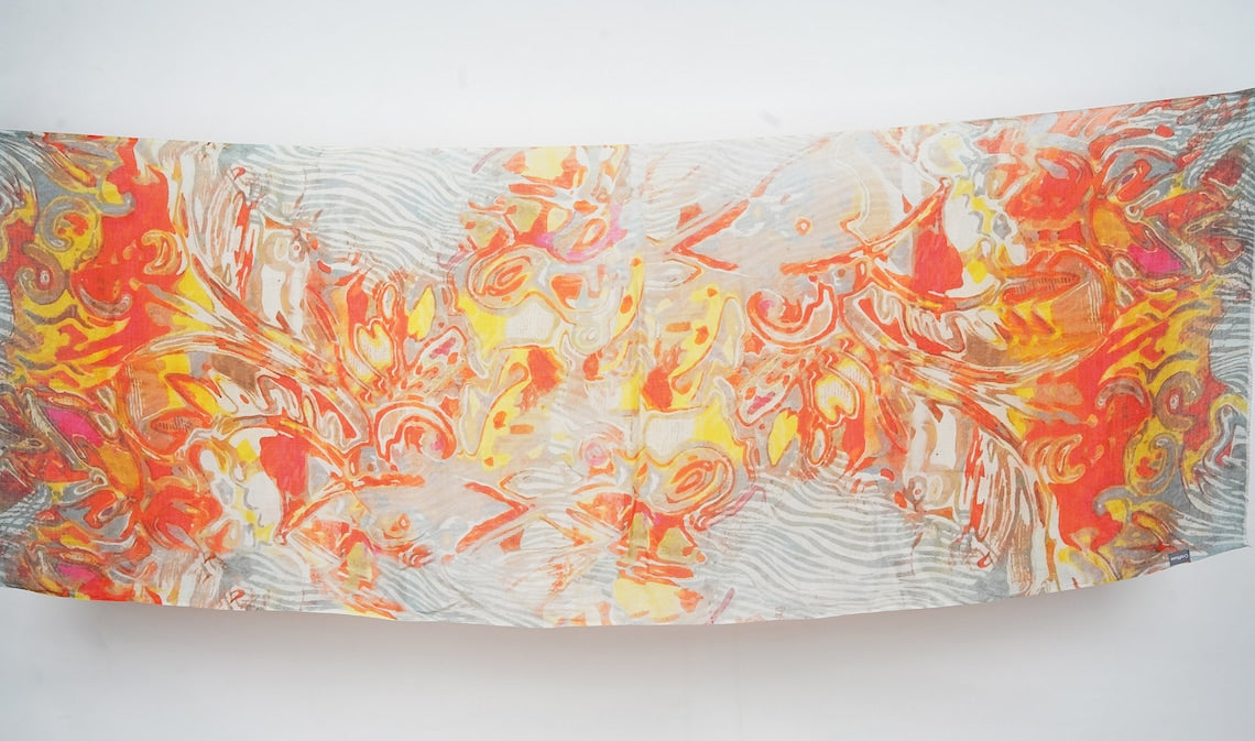 Silk Modal Scarf, long all season scarf in luxurious fabric blend, shawl and wrap, accessories for women, gifts for her, summer scarf, shawl - Cream/Orange