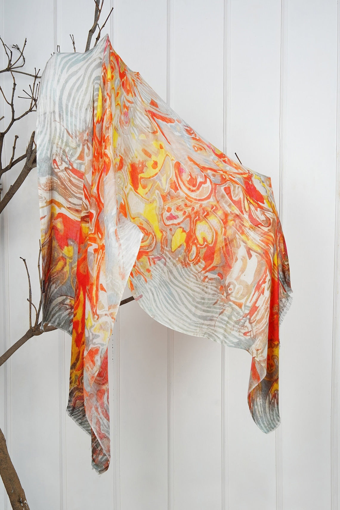 Silk Modal Scarf, long all season scarf in luxurious fabric blend, shawl and wrap, accessories for women, gifts for her, summer scarf, shawl - Cream/Orange