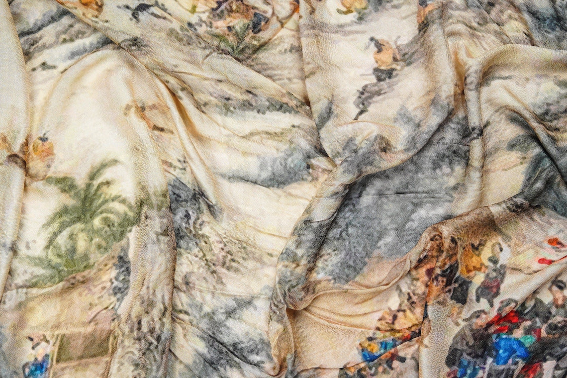 Silk Modal Scarf, long all season scarf in luxurious fabric blend, shawl and wrap, accessories for women, gifts for her, summer scarf, shawl - Beige/Grey