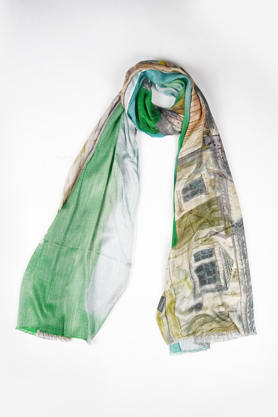 Silk Modal Scarf, long all season scarf in luxurious fabric blend, shawl and wrap, accessories for women, gifts for her, summer scarf, shawl - Green/Cream