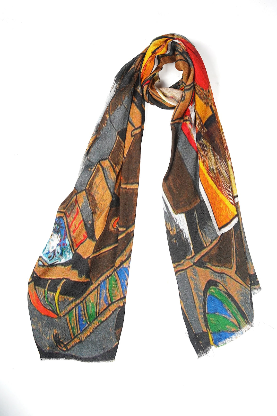 Silk Modal Scarf, long all season scarf in luxurious fabric blend, shawl and wrap, accessories for women, gifts for her, summer scarf, shawl - Grey/Brown