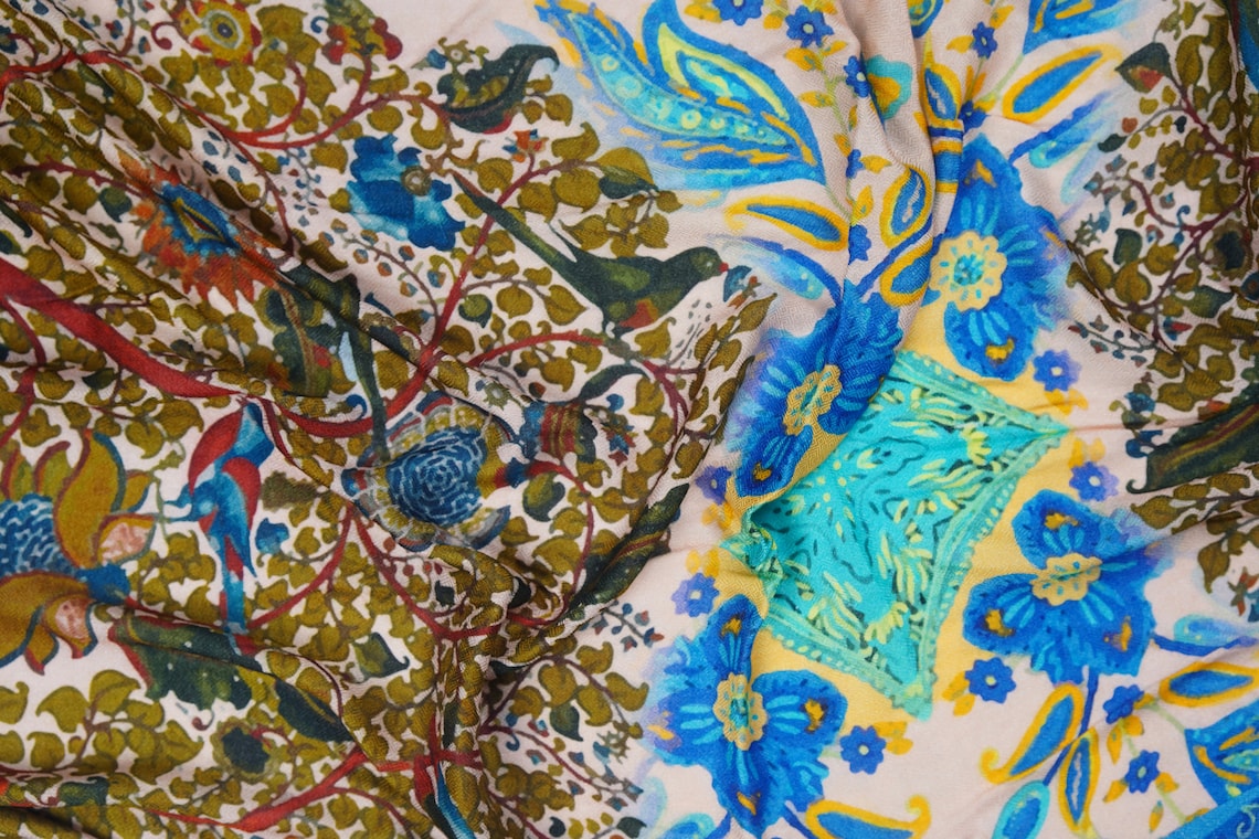 Silk Modal Scarf, long all season scarf in luxurious fabric blend, shawl and wrap, accessories for women, gifts for her, summer scarf, shawl - Cream/Blue