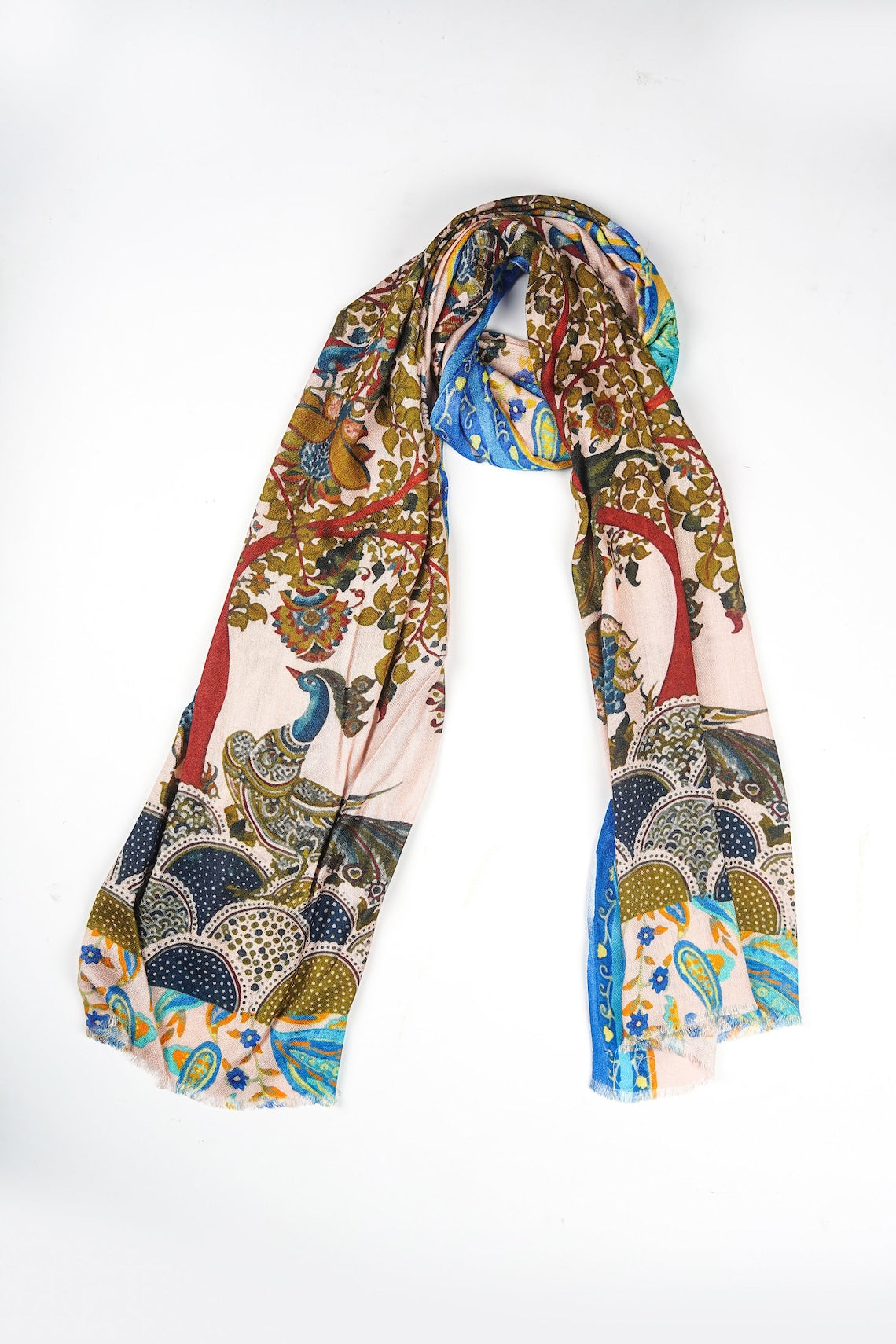 Silk Modal Scarf, long all season scarf in luxurious fabric blend, shawl and wrap, accessories for women, gifts for her, summer scarf, shawl - Cream/Blue