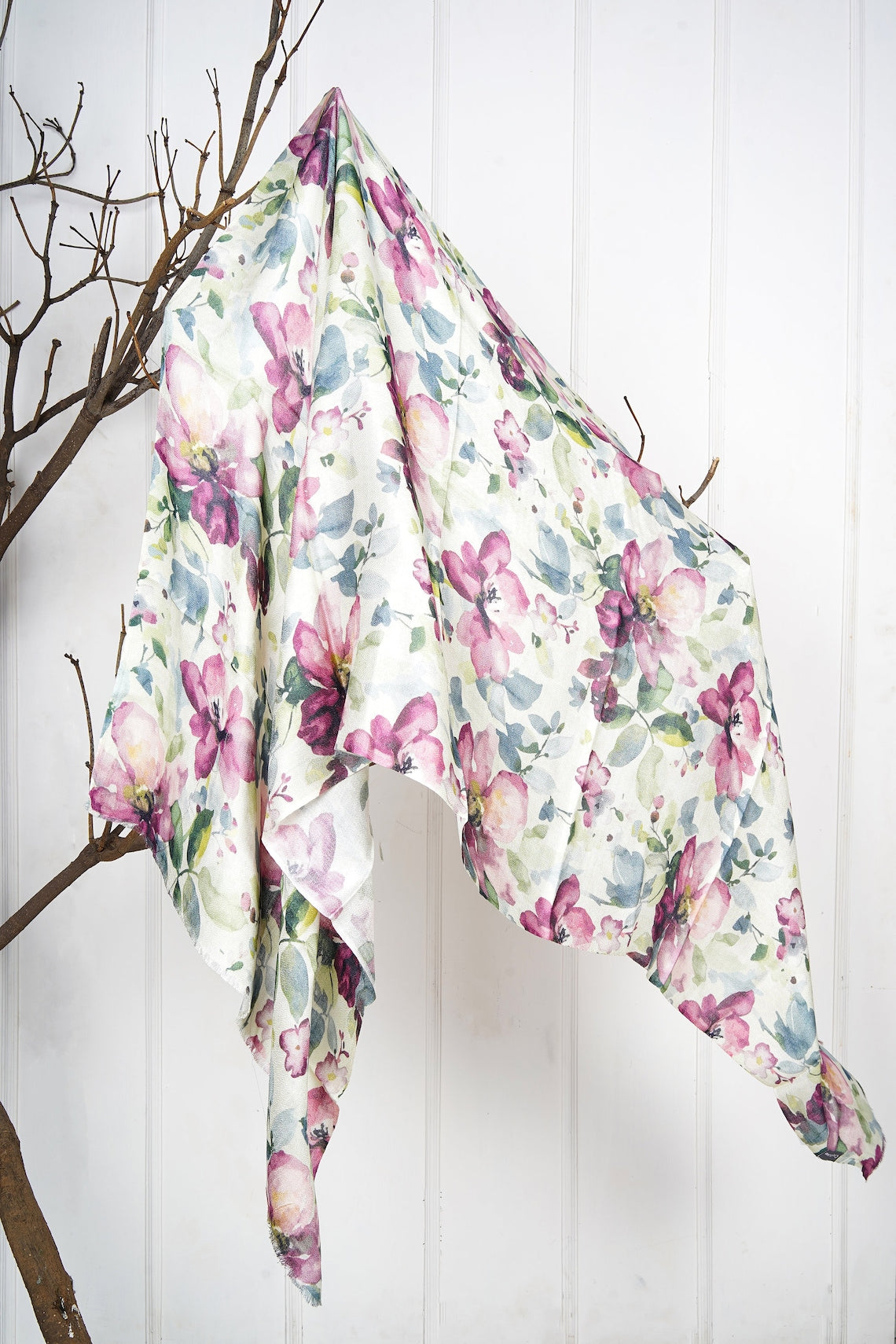 Silk Modal Scarf, long all season scarf in luxurious fabric blend, shawl and wrap, accessories for women, gifts for her, summer scarf, shawl - White/Pink