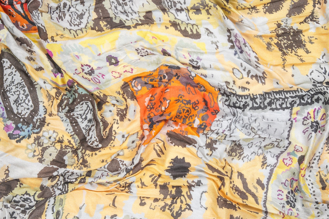 Silk Modal Scarf, long all season scarf in luxurious fabric blend, shawl and wrap, accessories for women, gifts for her, summer scarf, shawl - White/Yellow