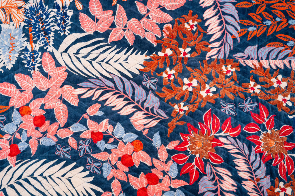 Luxury Tropical Garden embroidered velvet quilt by Craftluxe