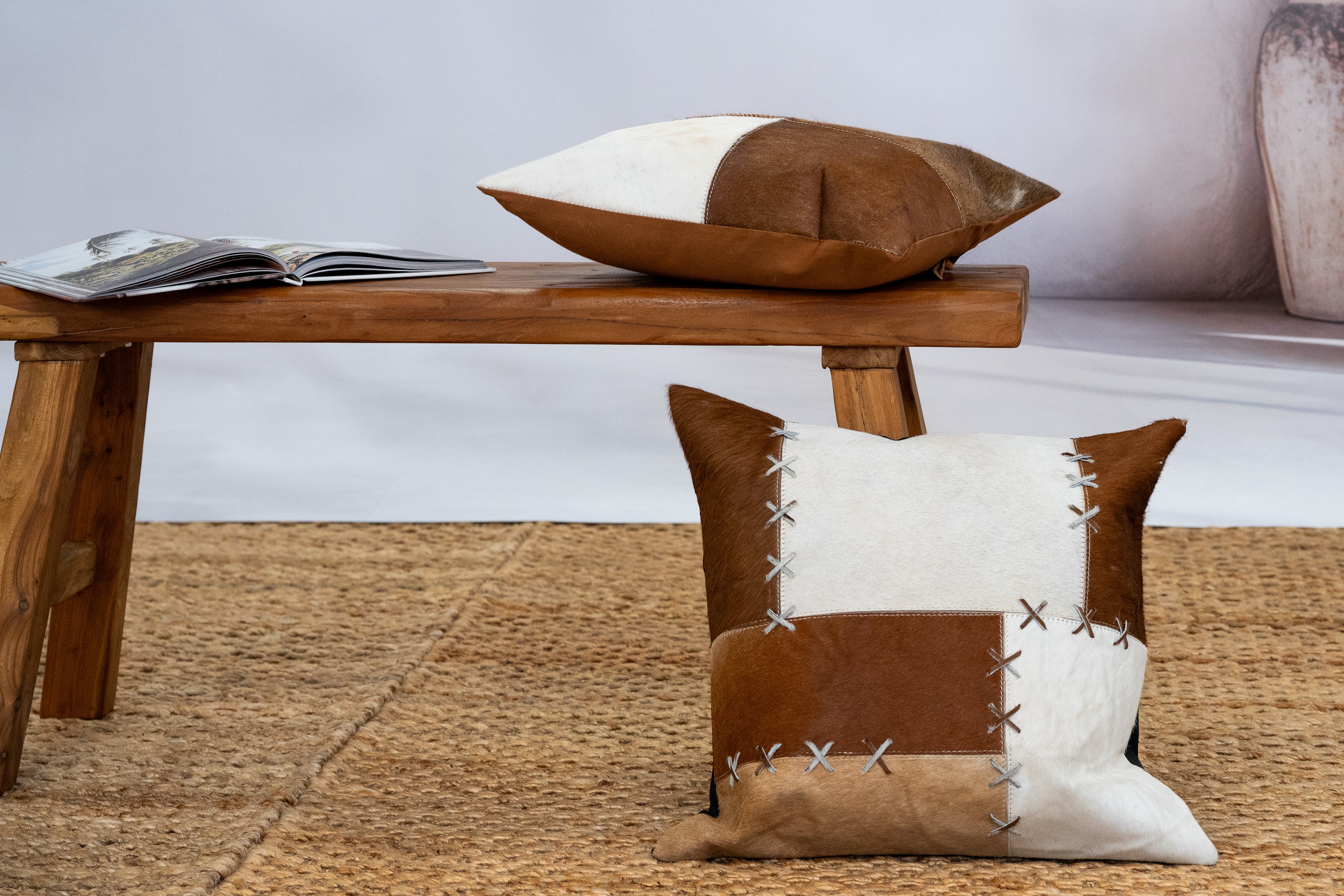 Luxury rustic cowhide accent cushion for home decor