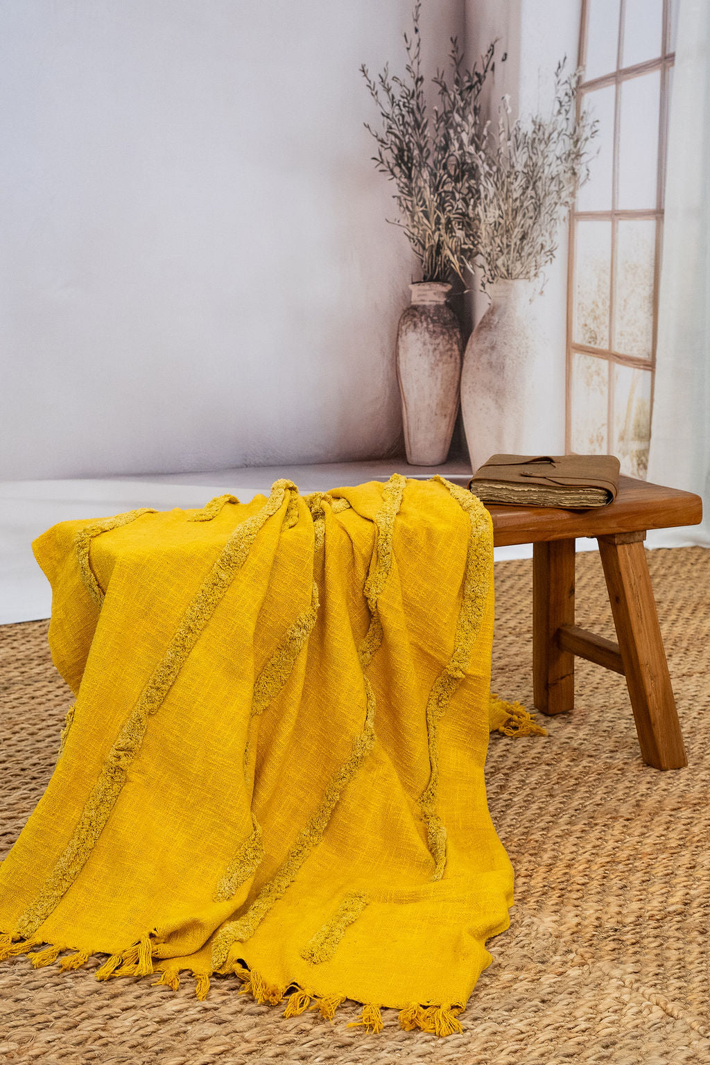 Handwoven golden mustard decorative throw blanket
