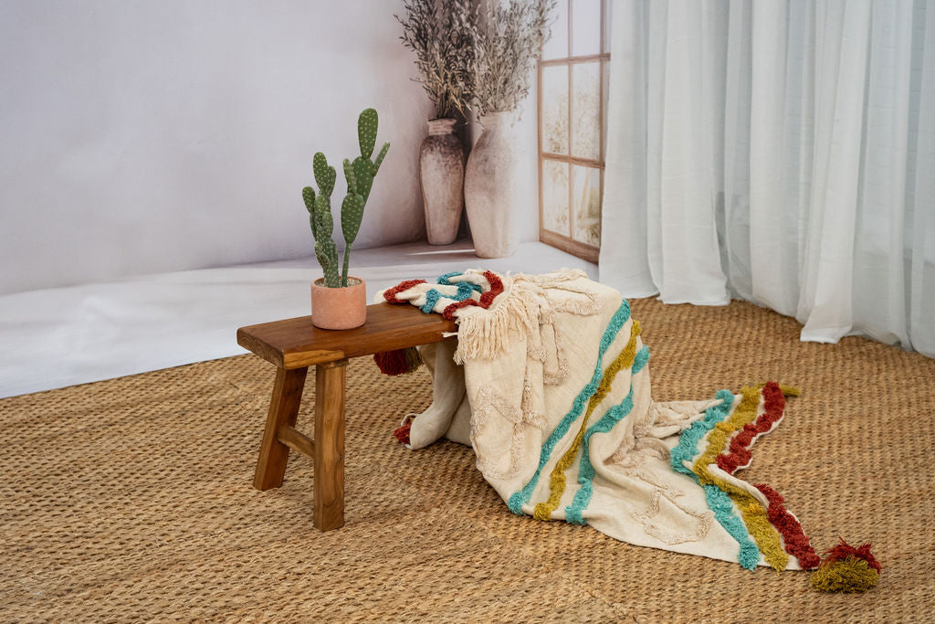 Textured bohemian cotton throw for living room