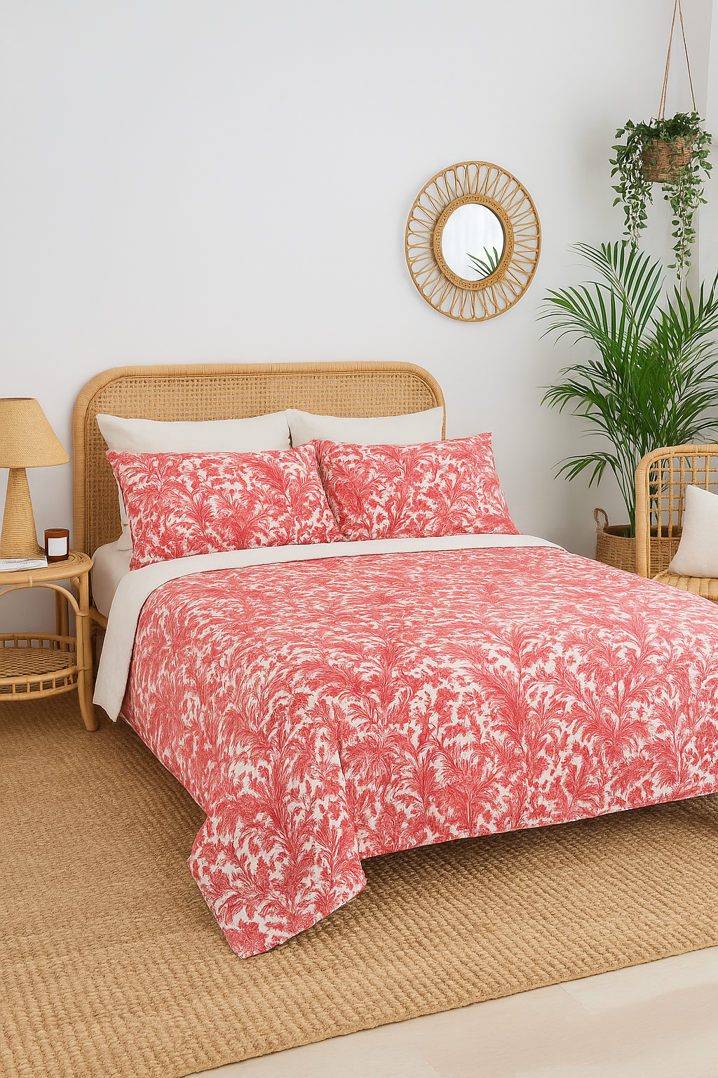 Blush floral cotton quilt with botanical design