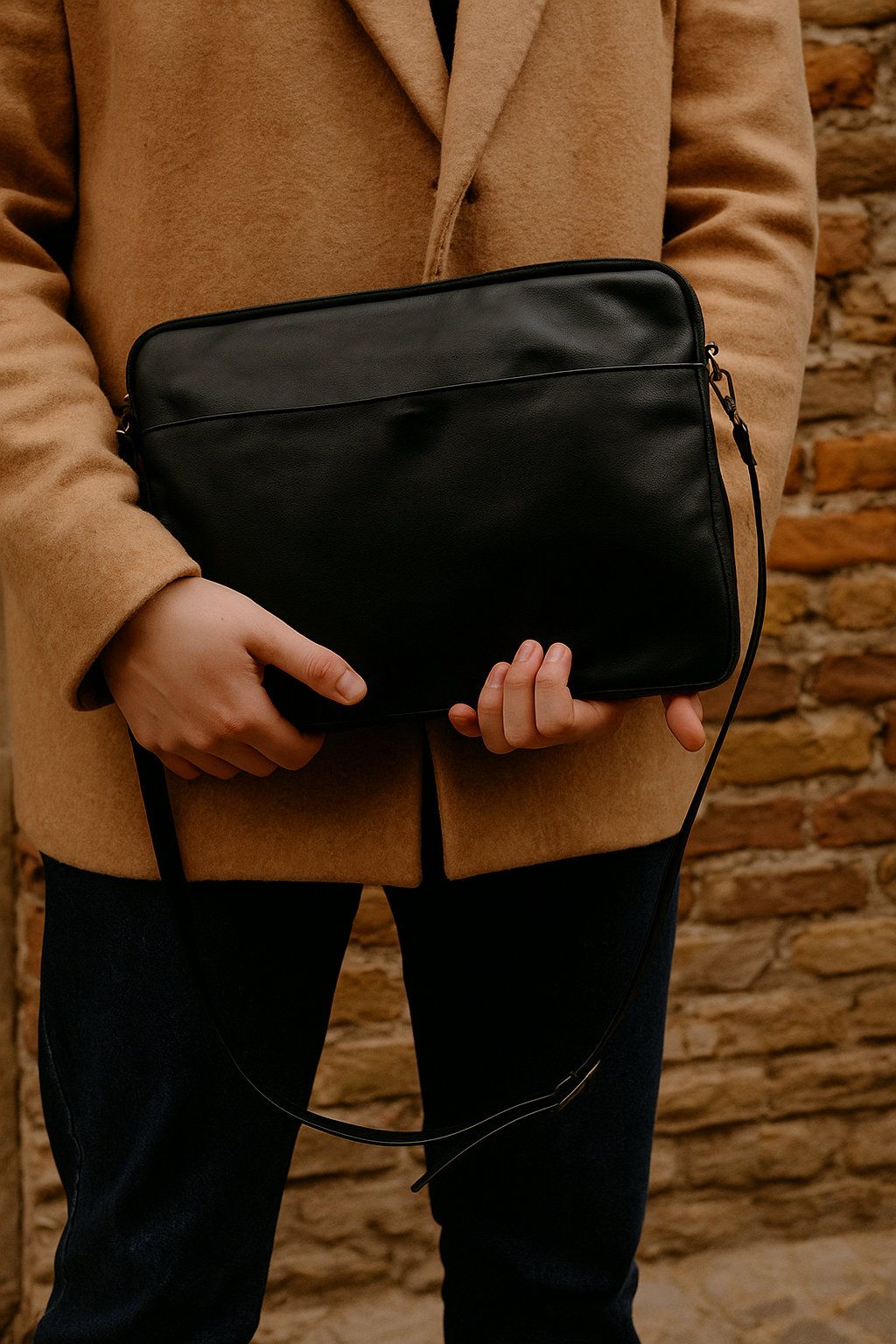 Midnight noir leather laptop sleeve for sleek laptop protection