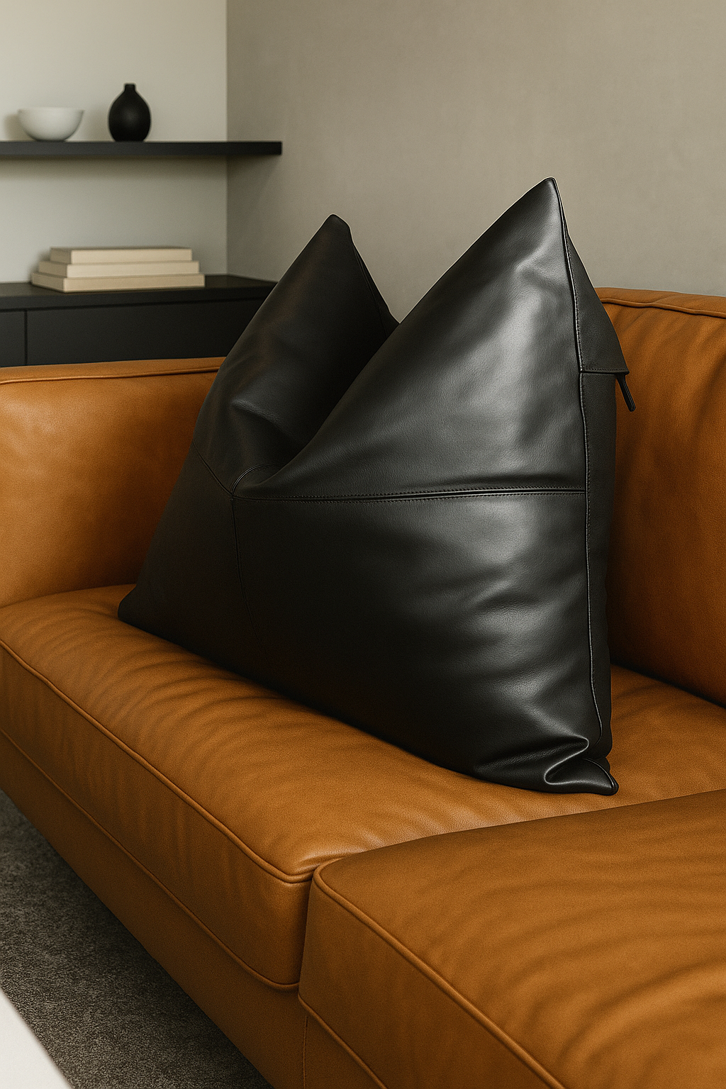 Luxury midnight leather cotton accent pillow for sofa