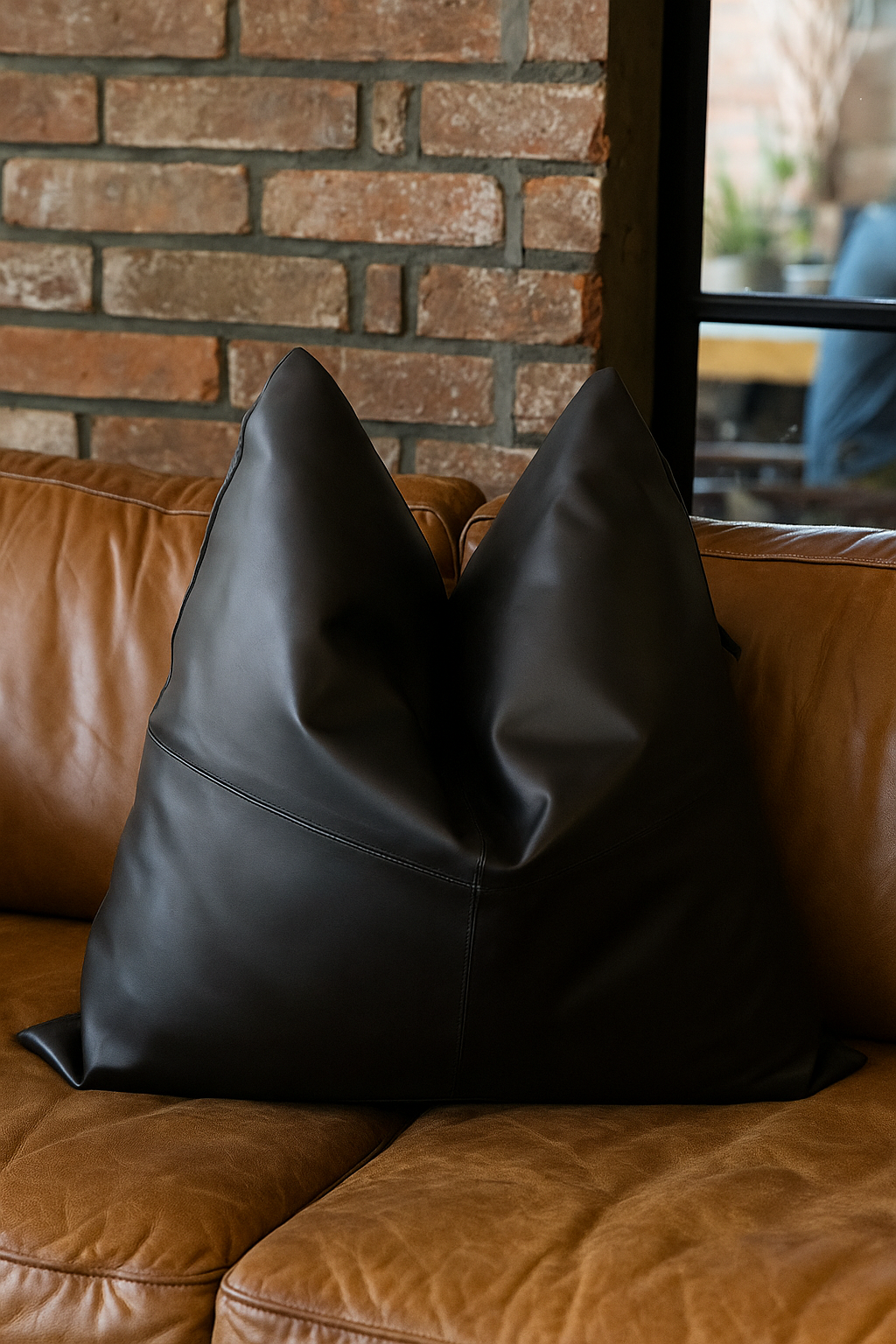 Midnight luxe cushion with leather and cotton texture