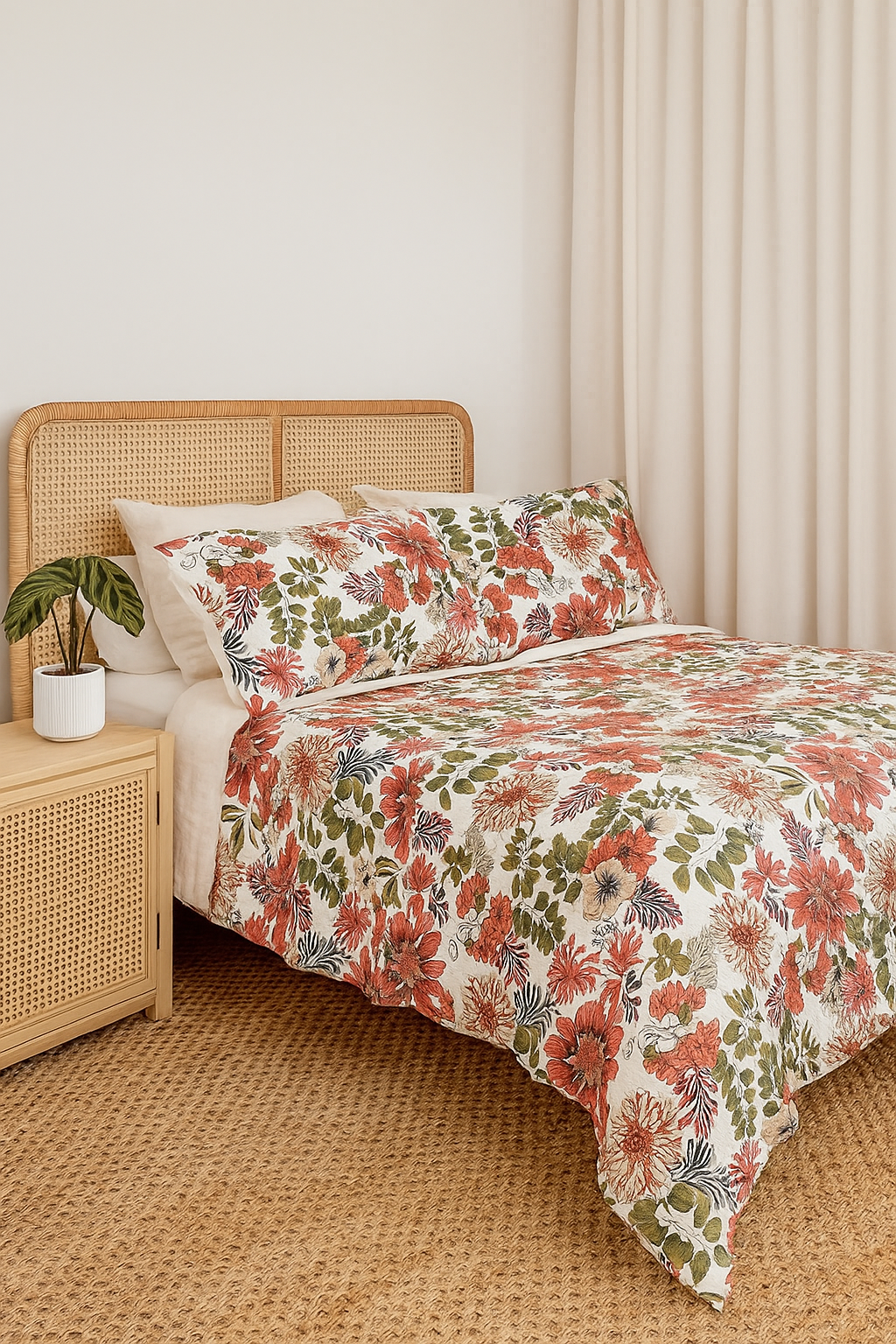 Coral Bloom Floral Quilt Set for Elegant Bedroom Decor