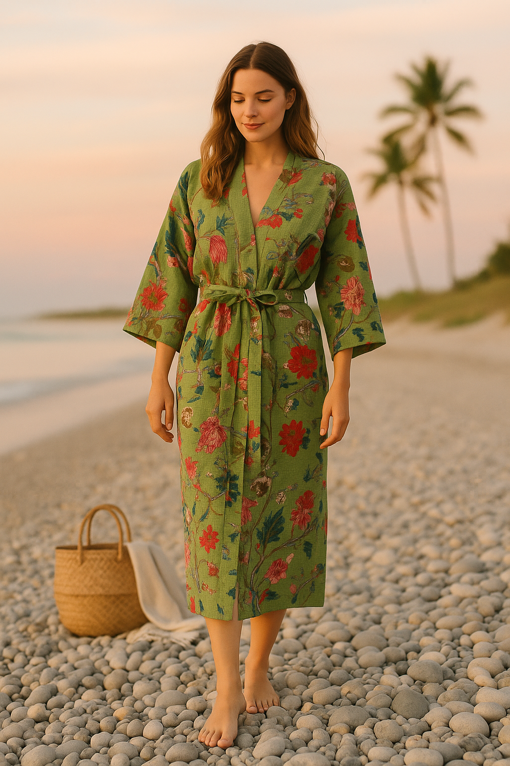 Craftluxe Green Floral Robe for Relaxing at Home