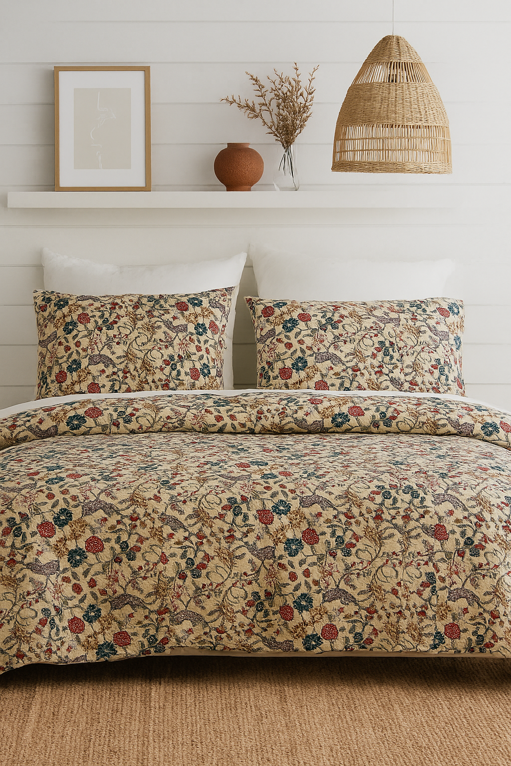 Handcrafted Luxury Wildberry Woodland Cotton Quilt for Bedroom