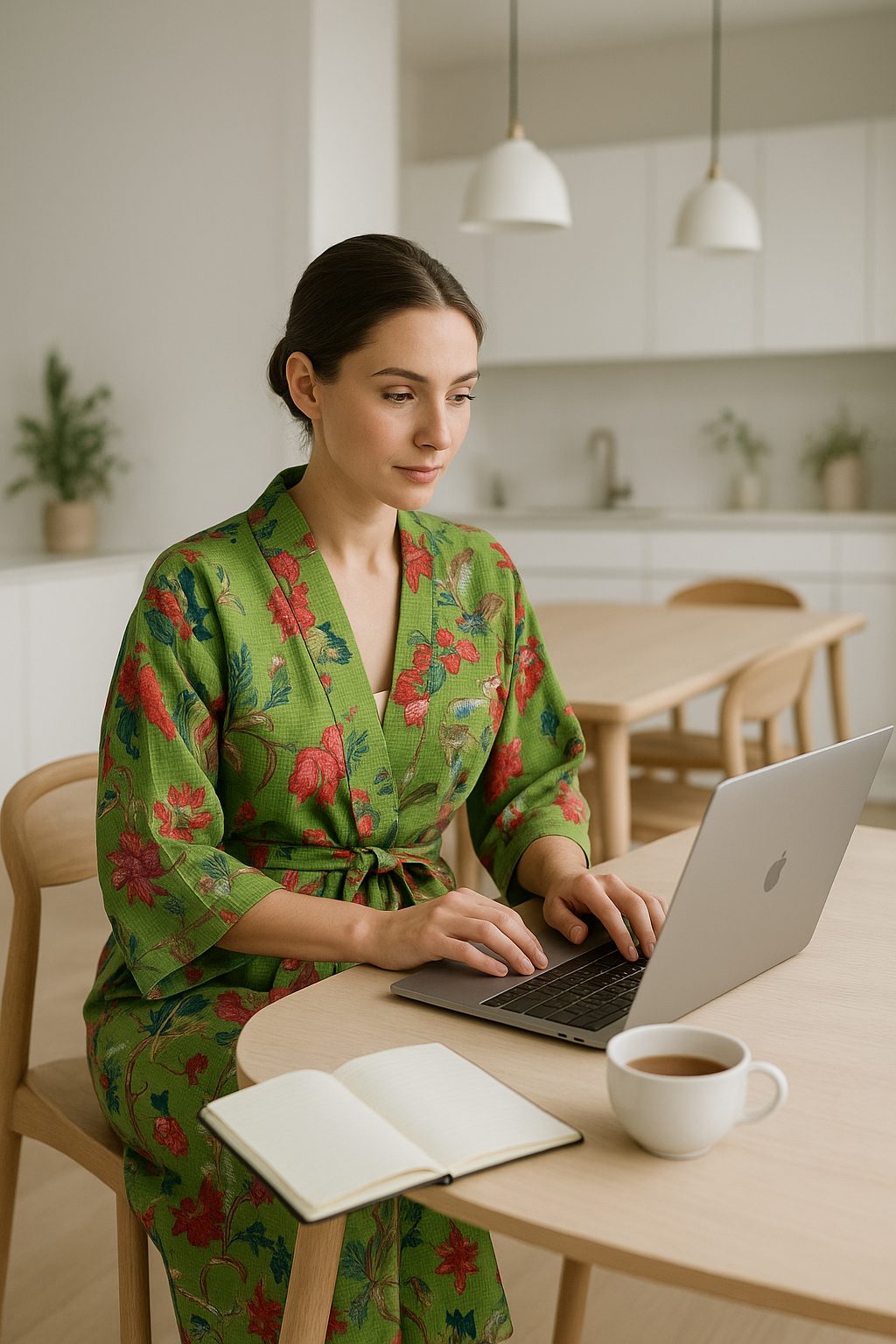 Green Floral Cotton Waffle Robe for Loungewear